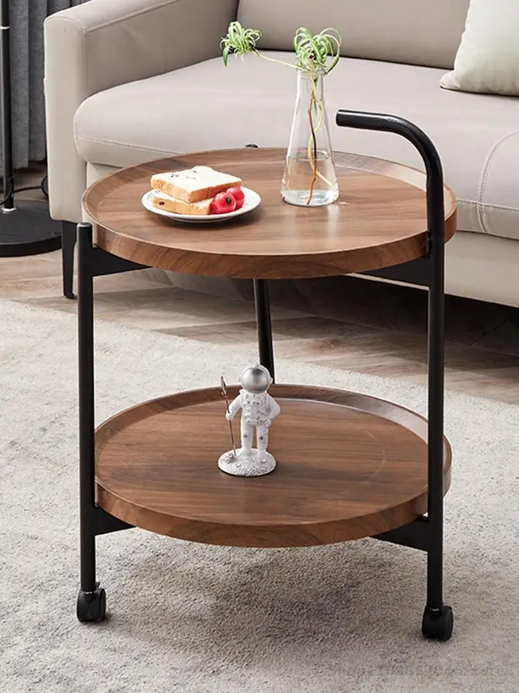 Movable Small Coffee Table Trolley Living Room Sofa Side Table Mini Small Storage Rack with Wheeled Nordic Style Dining
