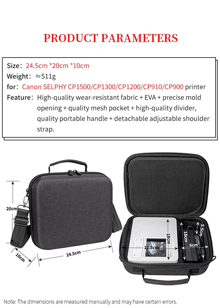 Hard EVA Storage Case for Canon SELPHY CP1500 CP1300 Printer Protect Box CP1200 CP910 CP900 Printer Portable Travel Carrying Bag