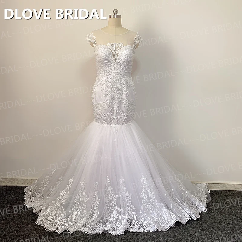 

Deliate Beaded Mermaid Wedding Dress Keyhole Back Bridal Gown Factory Real Images