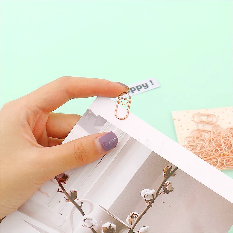 50pcs Kawaii Love Heart Paper Clips Tickets Photo Binder Clips Bookmarks Tiny Paper Korean Stationery Office Supplies