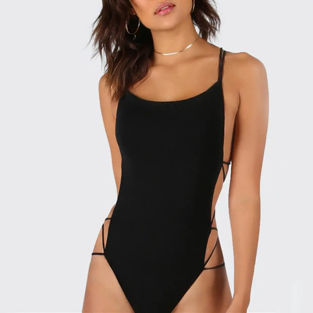 

Women's Swimsuits 2021 Sexy Strappy Backless Women Solid Color Monokini One-piece Swimwear Bodysuit Female Swimwear Bodysuit