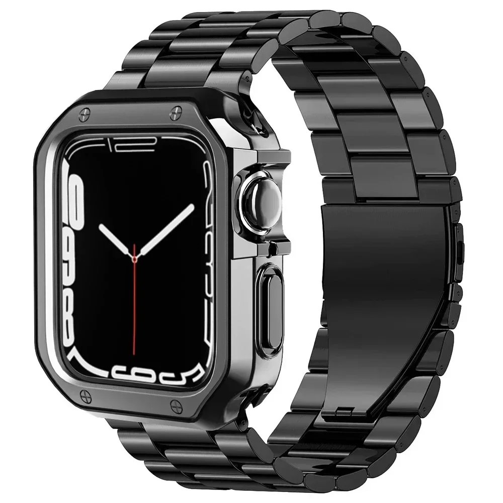 Stylish TPU Protective Case with Metal Strap for Apple Watch - Stainless Steel Bracelet Edition