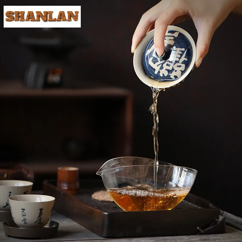 80ml Retro Plant Ash Galze Gaiwan Japanese Hand Write Joyful Gourd Tea Tureen Tea Maker Cover Bowl Chinese Set Craft Gifts