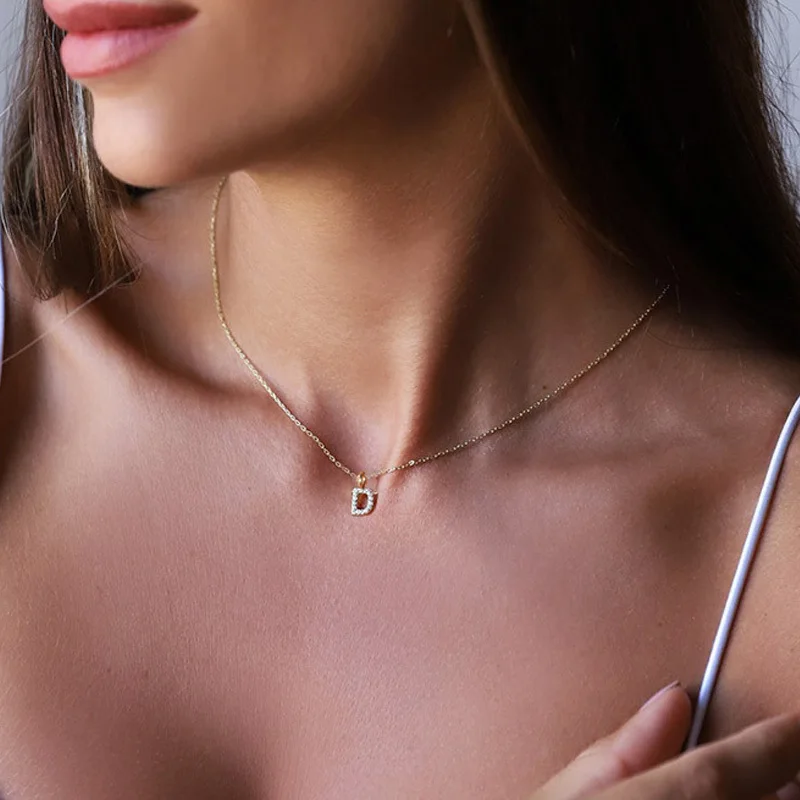 Initial Necklaces for Women Slim Shiny A-Z Letter Pendant Girls Layered Snake Herringbone Chain Chic Stainless Steel Neck Collar |