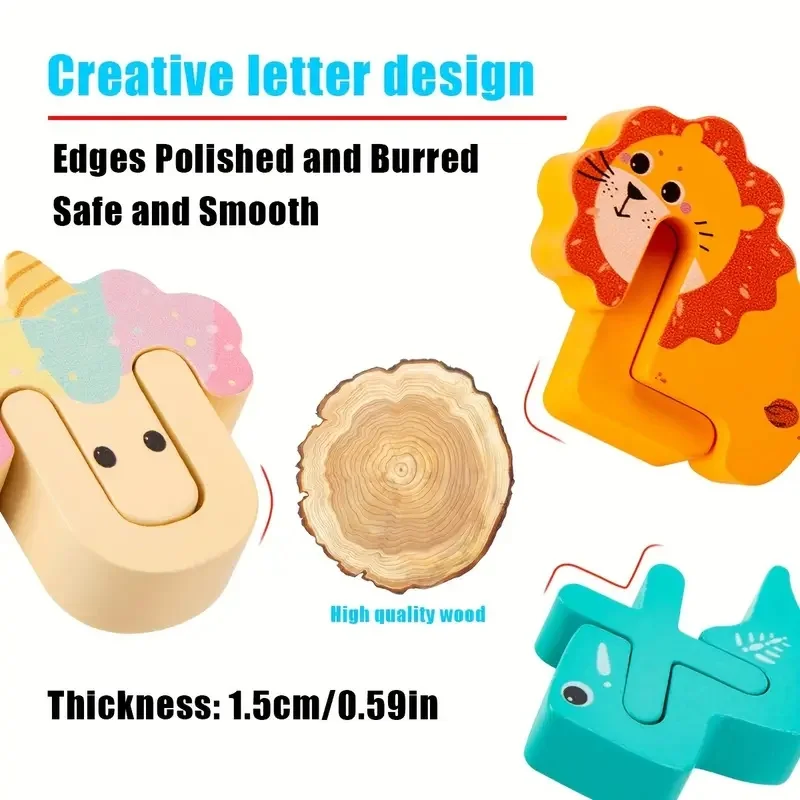 52pcs Wooden Alphabet & Animal Puzzle - Educational ABC Sort & Stack Matching Game for Children Fine Motor Holiday Gift 3