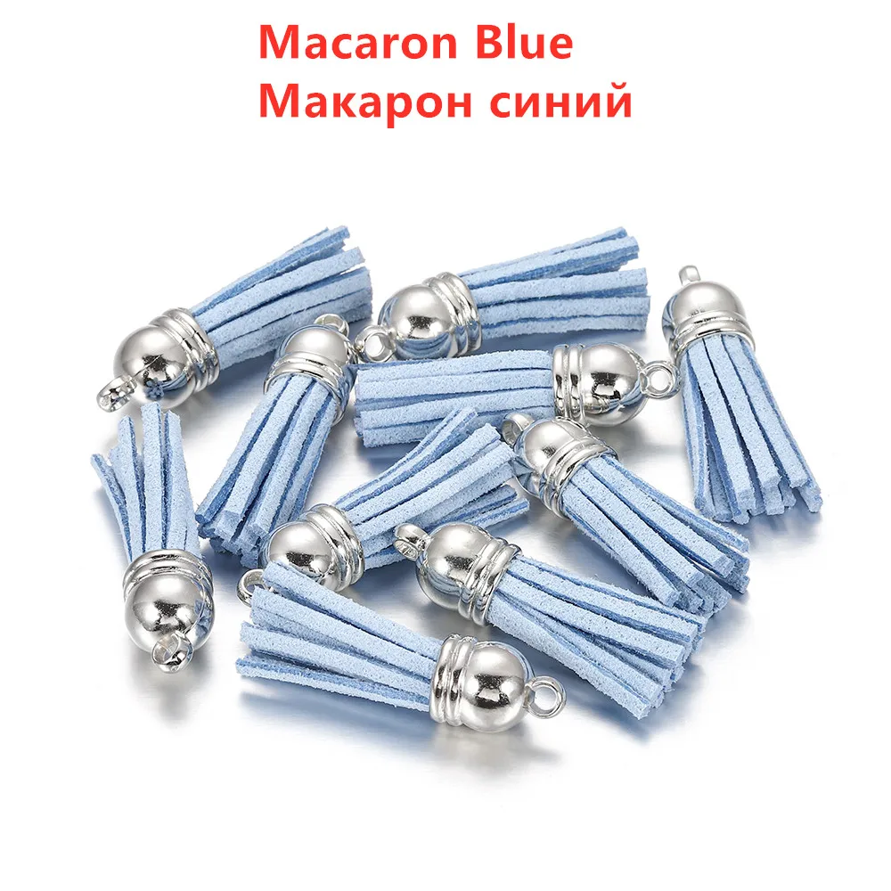 Elegant Leather Tassel Charms with Gold and Silver Caps - Set of 20 for DIY Jewelry and Keychain Crafts