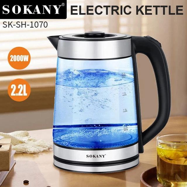 2000W Electric Kettle SpeedBoil Tech, 2.2 Liter Cordless with LED