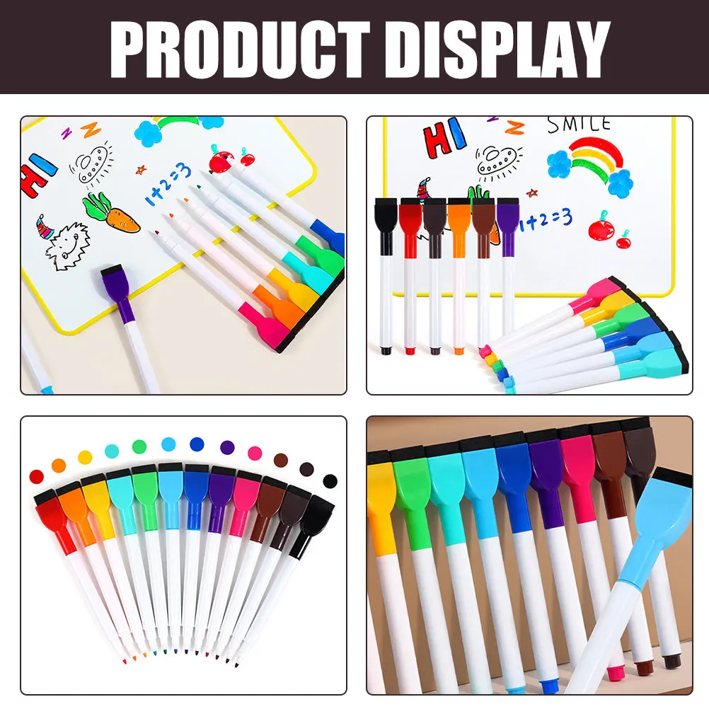 12개 다채로운 드라이 이레이저 마커 화이트보드 펜 교실 칠판 페인팅 마커 대량 세트 블랙 화이트보드 마커