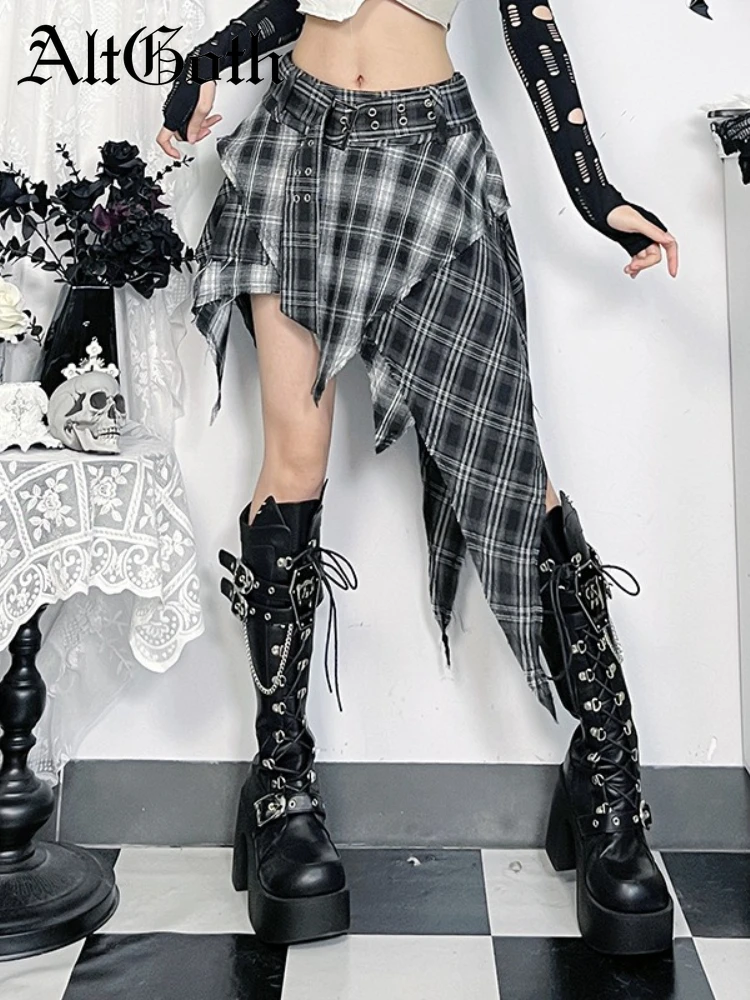 AltGoth Harajuku Gothic Irregular Skirt Women Streetwear Vintage