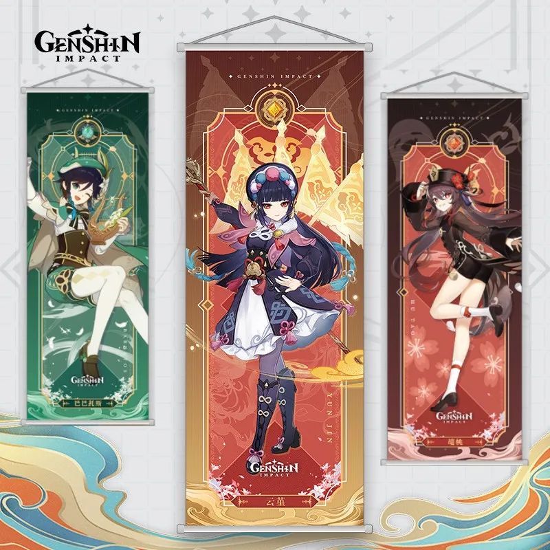 

Game Genshin Impact Anime Poster Art Room Decoration Gift Hutao Walnut Ganyu Scroll Canvas Wall Hanging Painting Home Decor