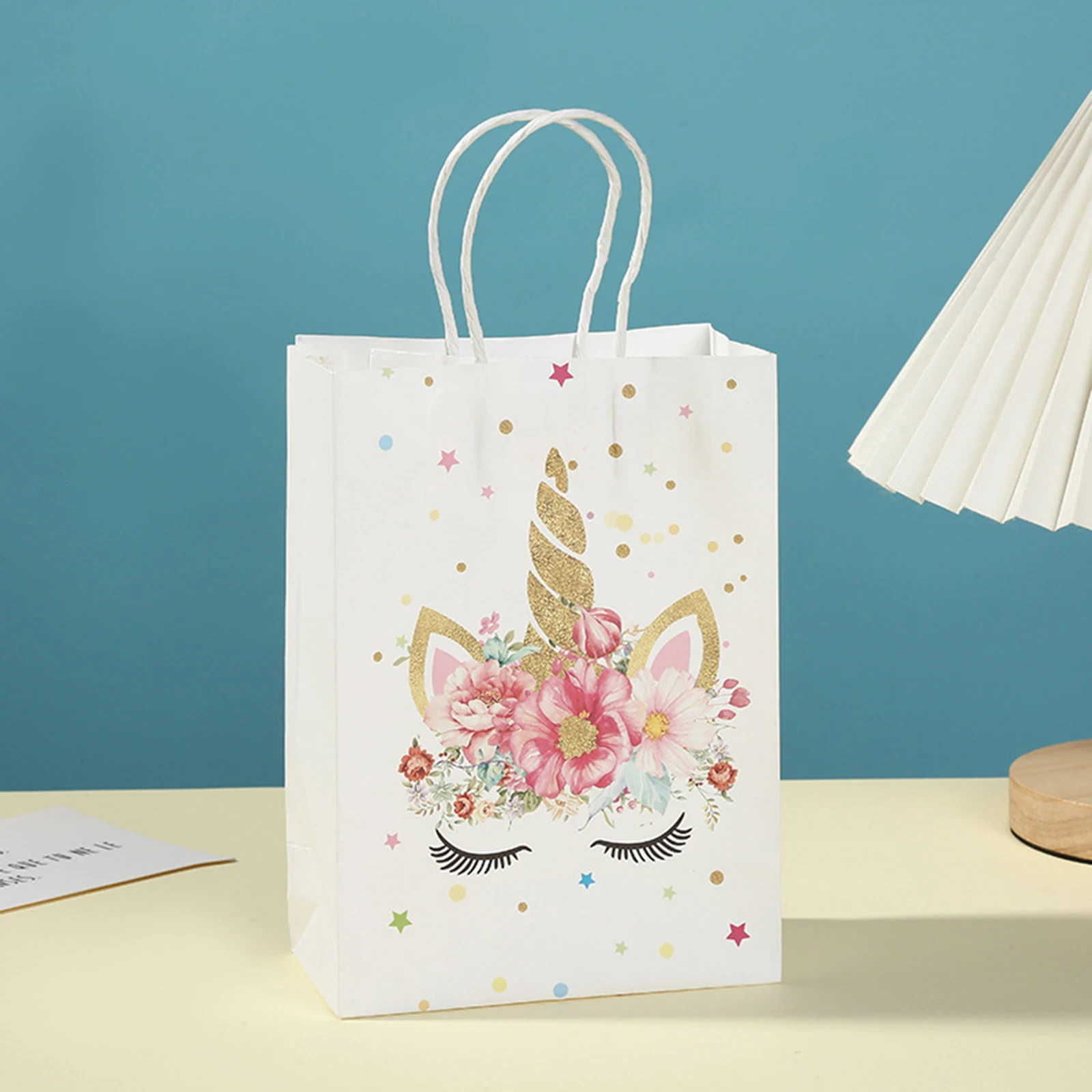 생일 선물 가방, 유니콘 핸드백, 캔디 스낵 케이크 포장 가방, 생일 파티 장식 손잡이 포함, 12 개