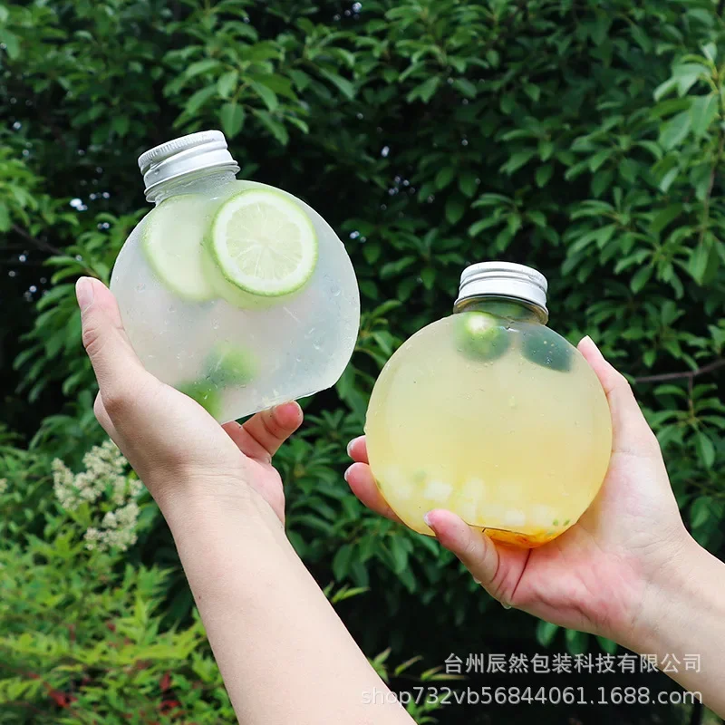 10Pcs Disposable Transparent PET Ball Shape Juice Cup Cute Drink Store Milk Tea Yogurt Packaging Kettle with Spiral Aluminum Lid