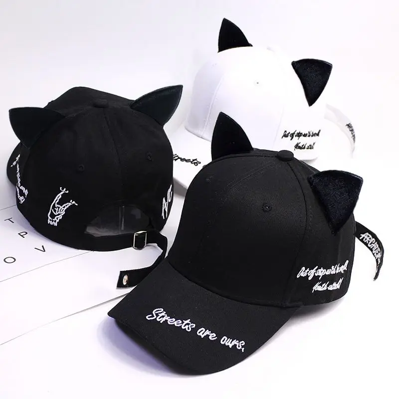 

Cute Cat Ear Caps Men Women Casual Cap Fashion Curved Baseball Cap Student Punk Hat Streets Trend Snapback Visors Letter Bonnets