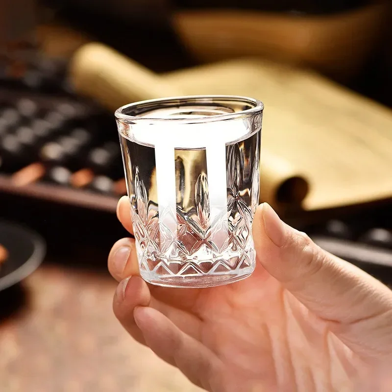 6pcs Spirits Cup 50ml Shot Glass Embossed Design Glass Wholesale Cups Small Capacity Wine Cup Engraved Household Chinese Tea Cup