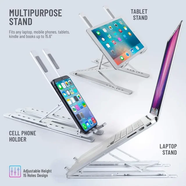 Aluminio 9 niveles de doble altura ajustable vertical plegable capa elevada portátil soporte para iPad MAC libro - Image 5