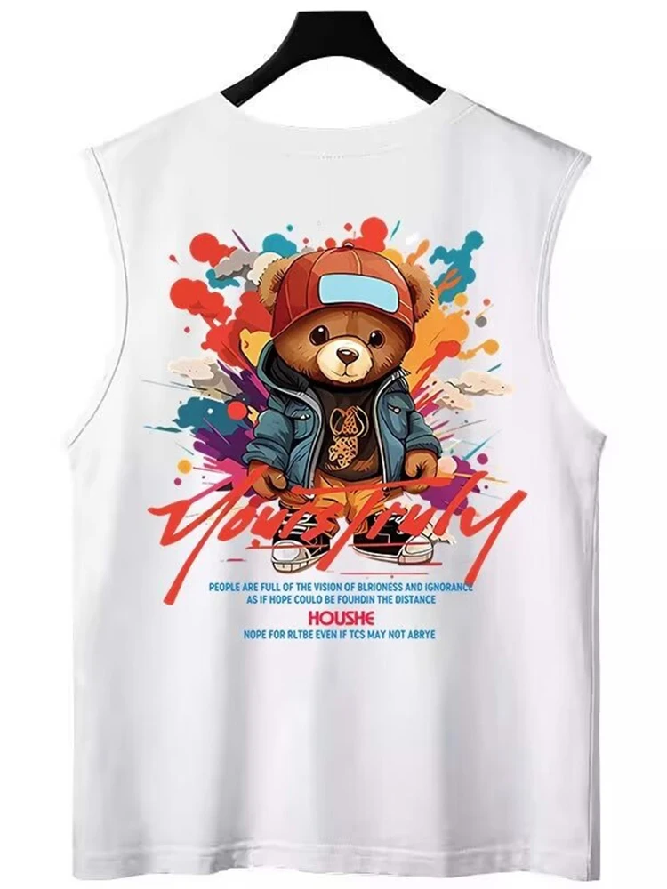thumbnail image 1 of Nuevas camisetas sin mangas con estampado de oso y grafiti de moda de hip hop para hombre, ropa de verano de gran tamaño, camisetas sin mangas, chaleco de calle Y2K, 1 of 5