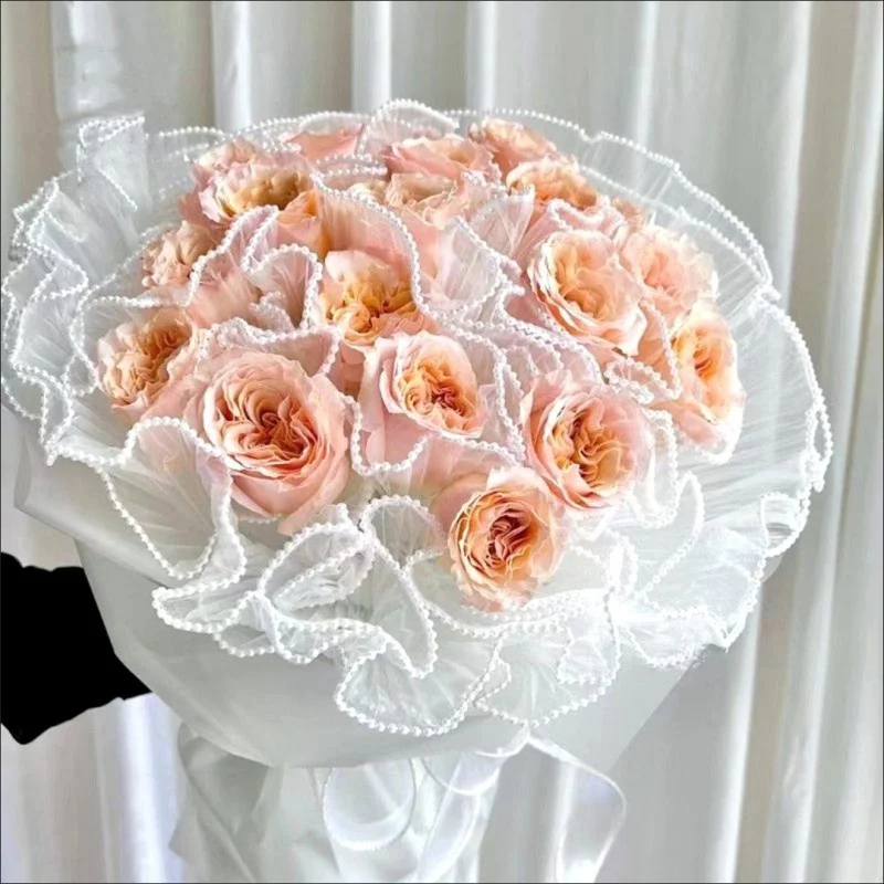 28cm * 4 야드 꽃 WrapPaper 웨이브 원사 꽃 가게 꽃다발 포장 진주 레이스 그물 꽃 가게 꽃다발 선물 포장 DIY 공예