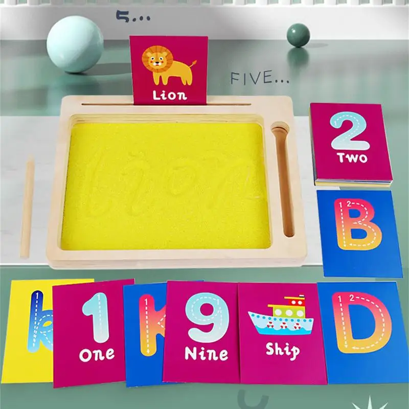 

Деревянный песочный поднос Монтессори с деревянной ручкой для письма и чисел Игрушки для раннего развития подарки bandeja Монтессори