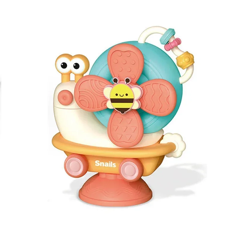 High Chair Toys Baby Rattles Snail Windmill Shape Toddler Bath Toy Rotatable Pullback Car removable Suction Cup Spinner Toys 4