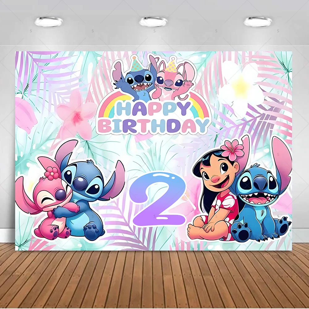 Iconic Brand Stitch Happy Birthday Background Banner Kids Birthday Party Decorations Photography Backdrop Supplies Photo Shoot Prop