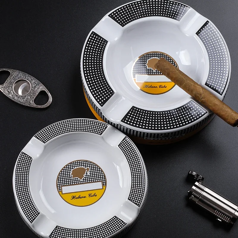 Ashtray High-definition Bone China Ceramic Round Cigar Ashtray for home 4 holders Smoking Ash Tray Cigars Accessories