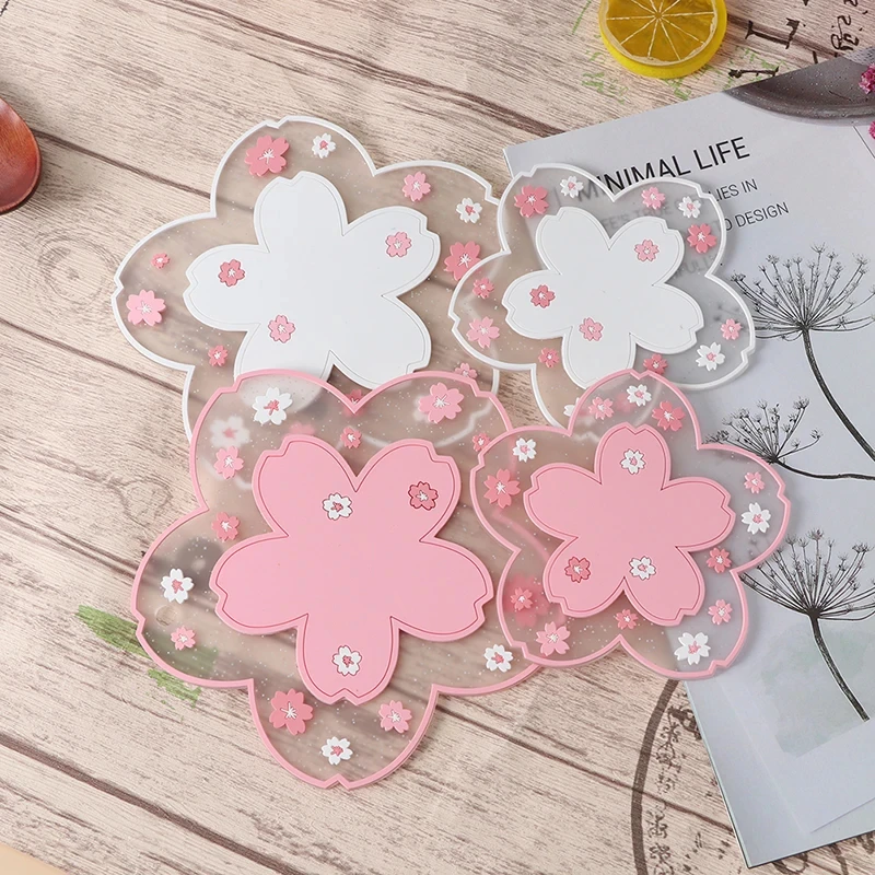 Table Mat Cherry Blossom Heat Insulation Pad Dining Table Mat Anti-skid Cup Pads Non-slip Coaster Kitchen Accessories Coasters