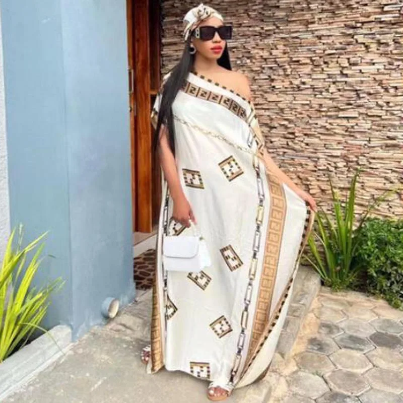 2023 New Rayon Fashion Oversize African Women Clothing Dubai Dashiki Abaya Free Size Print Design With Scarf Loose Long Dress