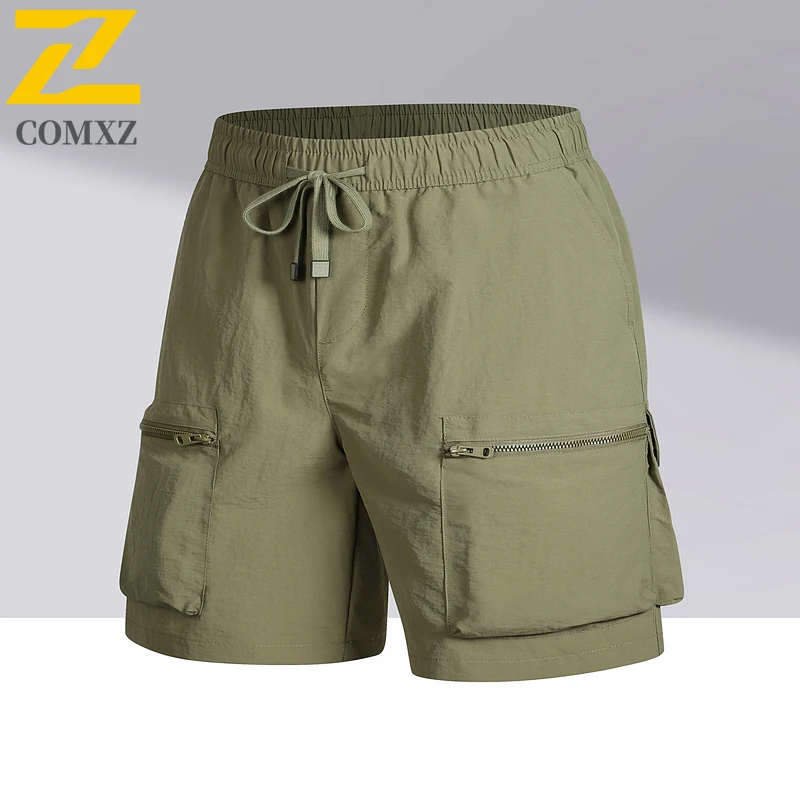 Men's Nylon Ice Silk Cargo Shorts 5-Pocket Summer Quick-Dry Casual Workout Shorts Trendy Zipper Mid-Length Streetwear 3