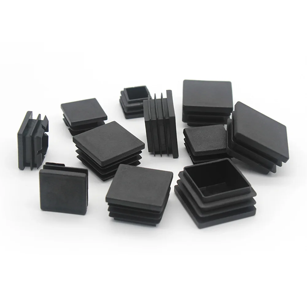 Tampões de extremidade pretos de plástico quadrados móveis pé tubo inserções plugues bung capa de poeira decorativa 13x13mm-100x100mm