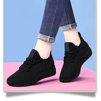 Scarpe da ginnastica con punta tonda traspirante tinta unita alla moda primaverili e autunnali Scarpe da donna casual e comode con la suola spessa 1