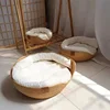 OUZEY Handmade Rattan Weaving Pet Cats Bed Comfortable Sleeping Breathable Cat Baskets Large Capacity Kitten Puppy Nesk Cushion 4
