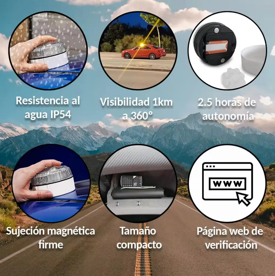 Baliza V16 homologada DGT con geolocalizador conexión DGT 3.0 luz emergencia LED coche moto