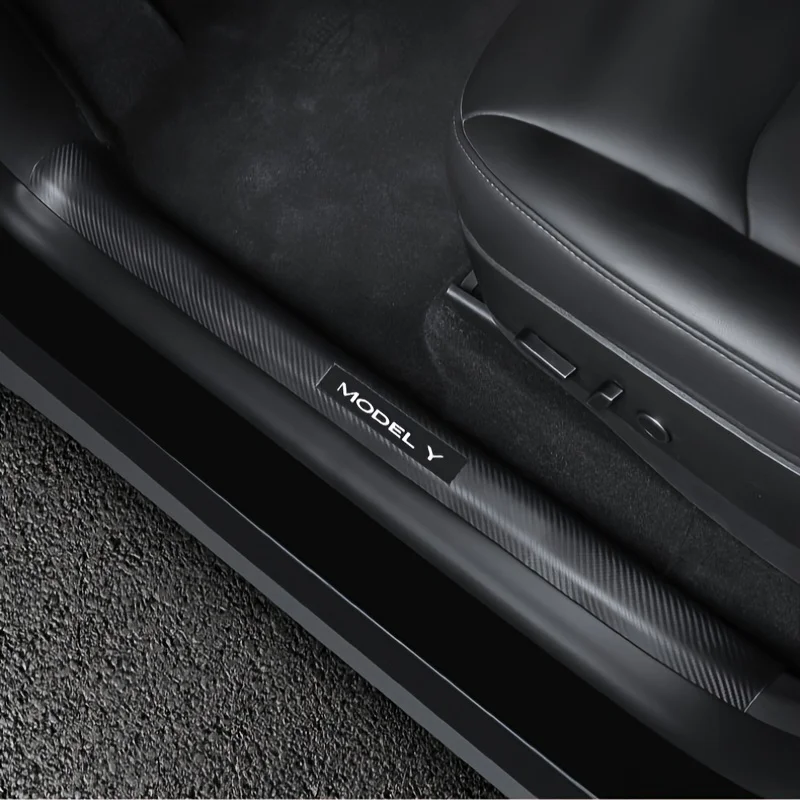 For Tesla Model Y- Threshold Bar Protection ABS Carbon Fiber Stripe Welcome Pedal Accessory Tesla protection Accessories