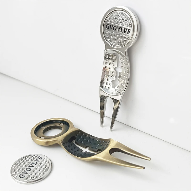GvOvLvF Golf Divot Tool With Marker Pitch Mark Green Divot Repair Tool Golf Pitchfork Golf Training Aids Silver And Copper Color 2