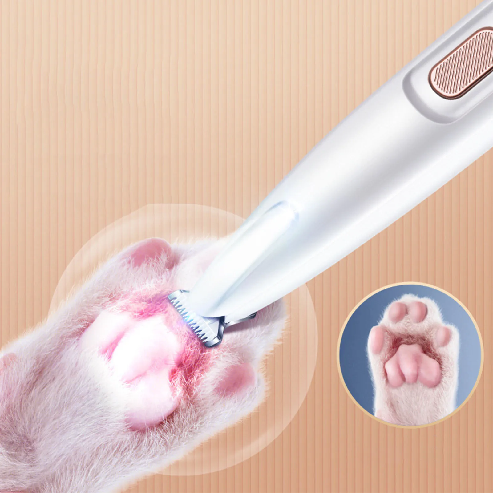 Dog Paw Hair Trimmer Pet Paw Trimmer with LED Light Efficient Low Noise Rechargeable Electric Dog Hair Clipper for Pets