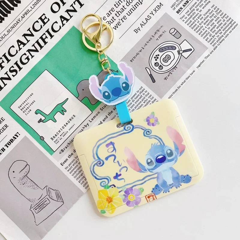 Disney Stitch Card Sleeve New Cute Cartoon Portable Students Meal Campus Bus Subway Card Hanging School Bag Case for Gift