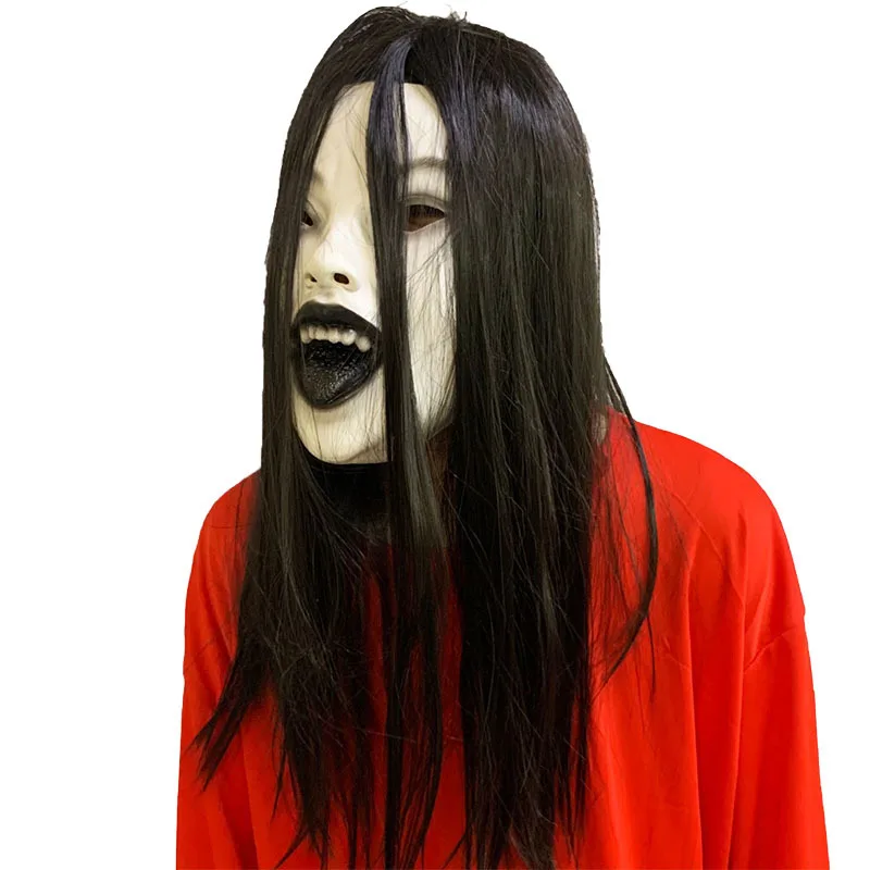 Scary Woman Masks Headwear Long Hair Witch Headpiece Halloween Decoration Party Cosplay Costume Creepier Headgear Head Prop