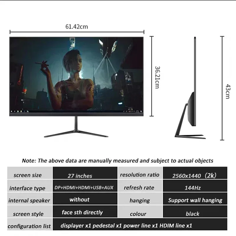 ũ ̸ ǻ ȭ LCD ÷  г, 27 ġ  IPS, 144Hz, HDM, DP, 2560*1440