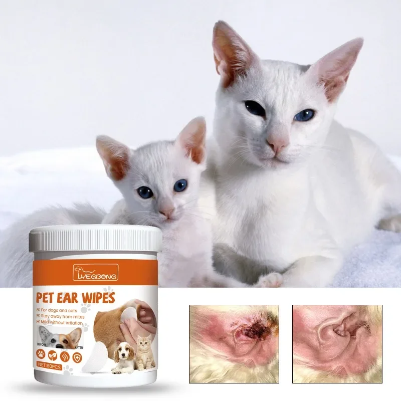 Pet Ear Wipes Wipes Gentle Pet Eye Ear Cleaning Dog Cat Tear Stain Remover Remove Dried Mucus Discharge & Tear