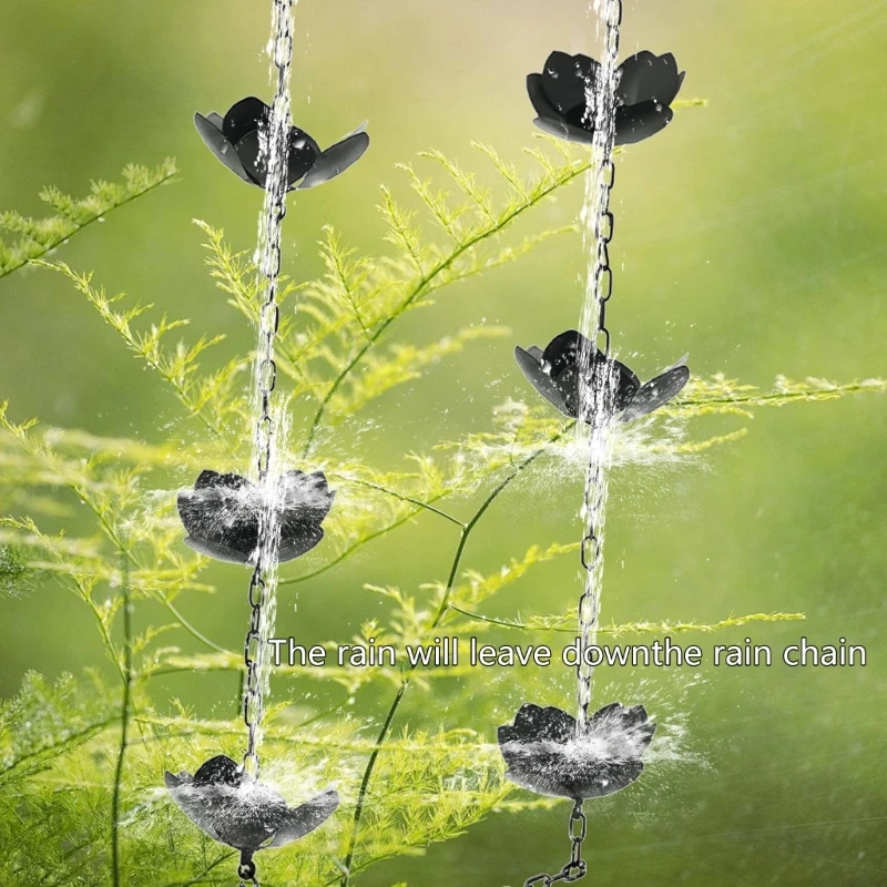 Flower Rain Chain Iron Flower Cups Rain Chain for Gutters Eaves Drainage Outdoor Decors Adjustable Catcher