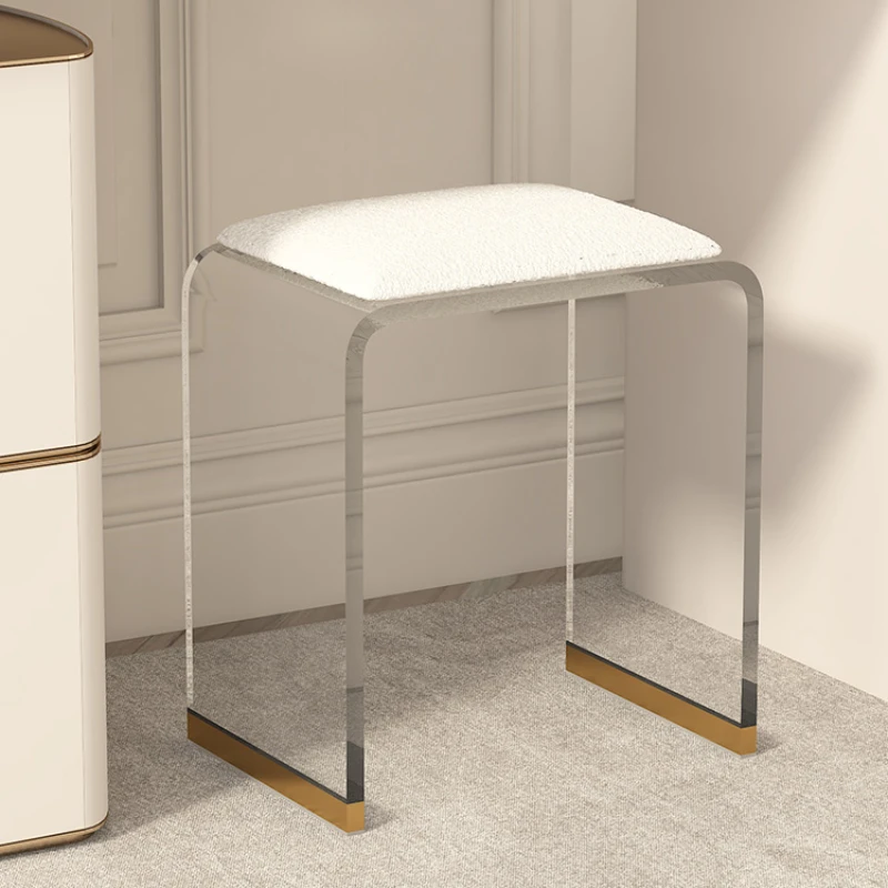 

light luxury Senior Dressing table stool acrylic transparent makeup stool Living room Shoe bench INS fashion square Footrest