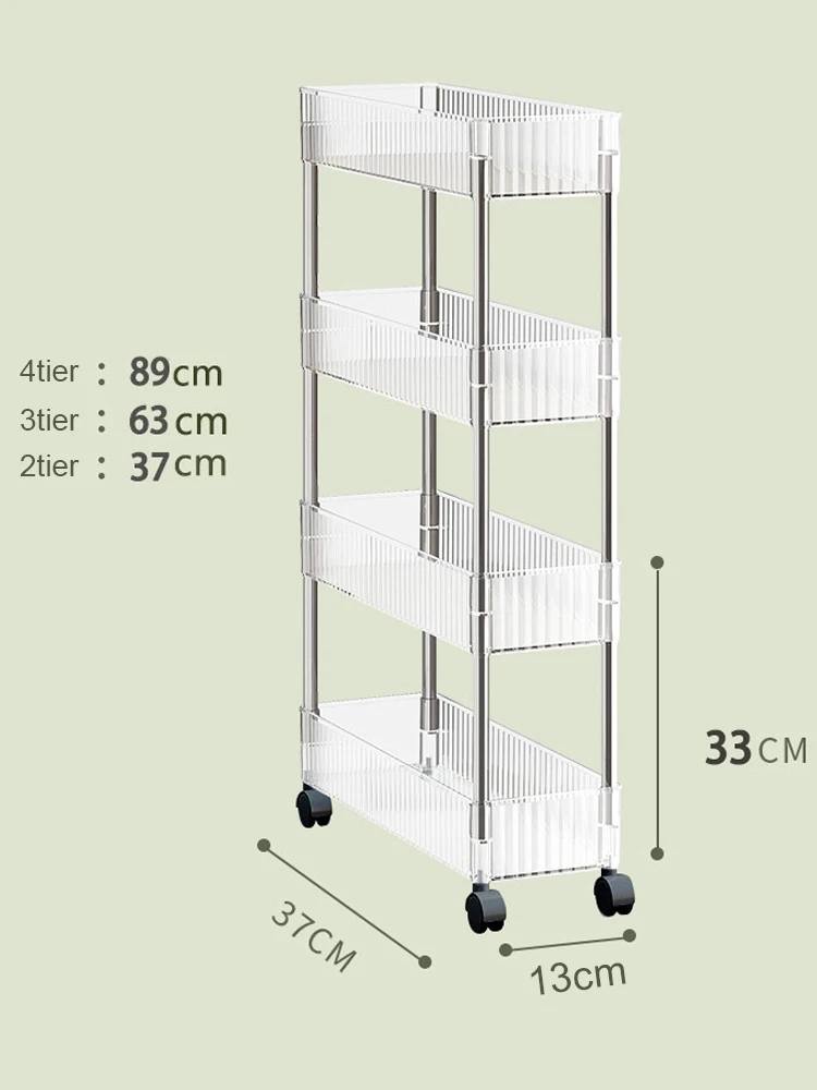 Acrylic Clear Trolley Rack Movable Rolling Utility Cart Narrow Gap Storage Rack with Wheels Bathroom Removable Shelf 2/3/4 Layer 6