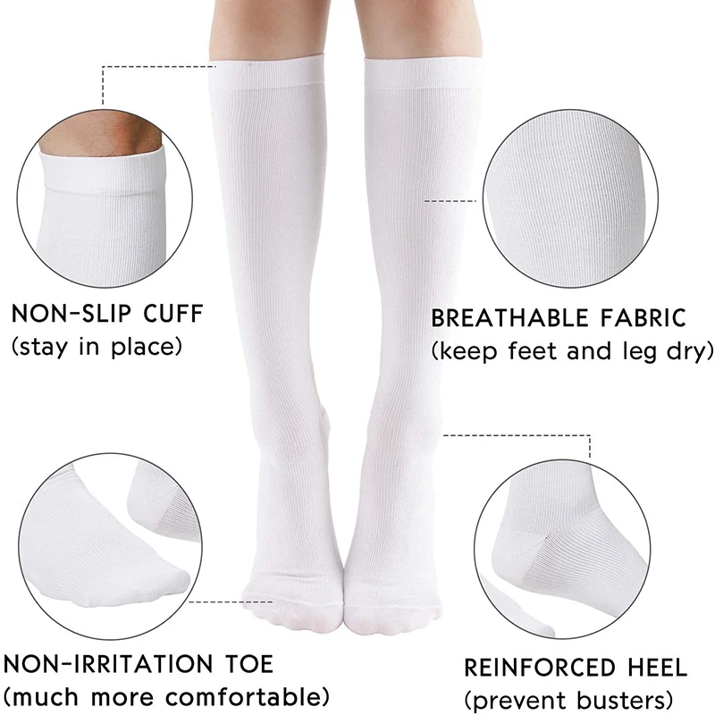 Compression Socks Unisex Running Sport Socks Knee High 30 MmHg Medical Edema Varicose Veins Compression Stocking 5 Pair/Set compression socks