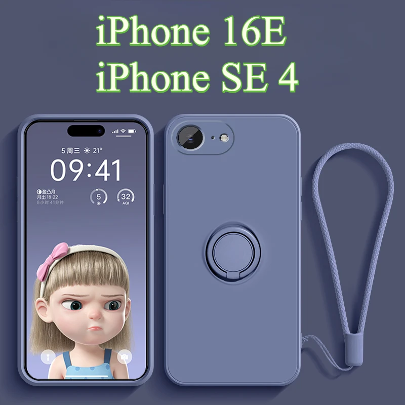 Liquid Silicone Ring Stand Phone Case with Lanyard and Magnetic Soft TPU Cover