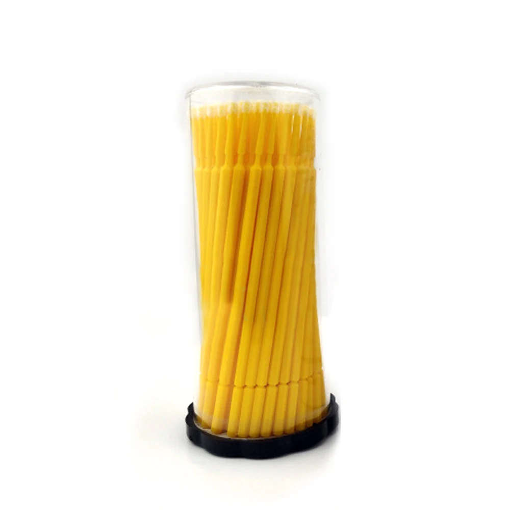 100pcs 터치 페인트 마이크로 브러시 대형 2MM/소형 1MM 팁-노란색 플라스틱 마이크로 애플리케이터 100mm 자동차 청소 도구
