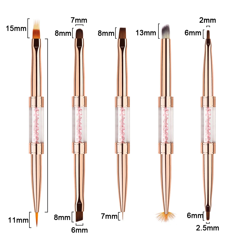 ANGNYA Double Head Nail Brush Gold Nail Art Brush Shadow UV Gel Nail Brushes For Manicure Products Painting Drawing Line Pen 2