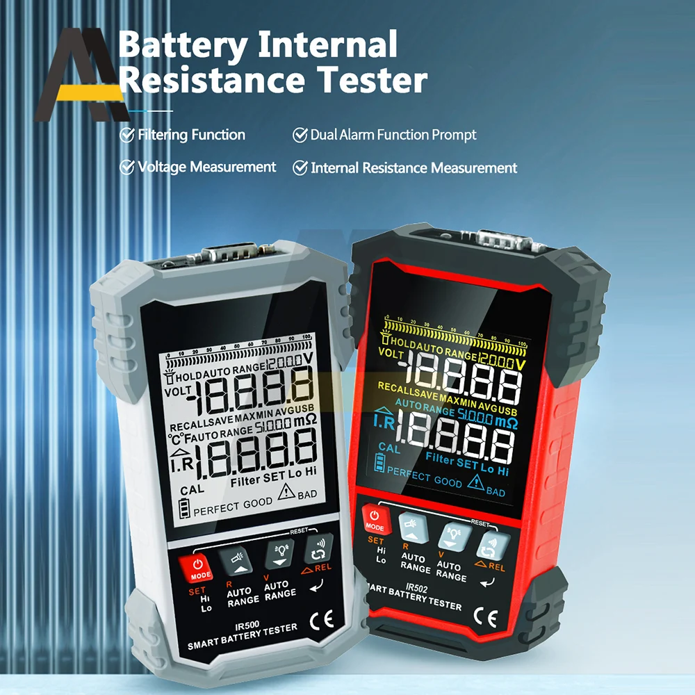 

IR500/IR502 Battery Internal Resistance Tester 120V High Precision 0.000mΩ~500Ω Calibratable Lead Acid Lithium Battery Internal