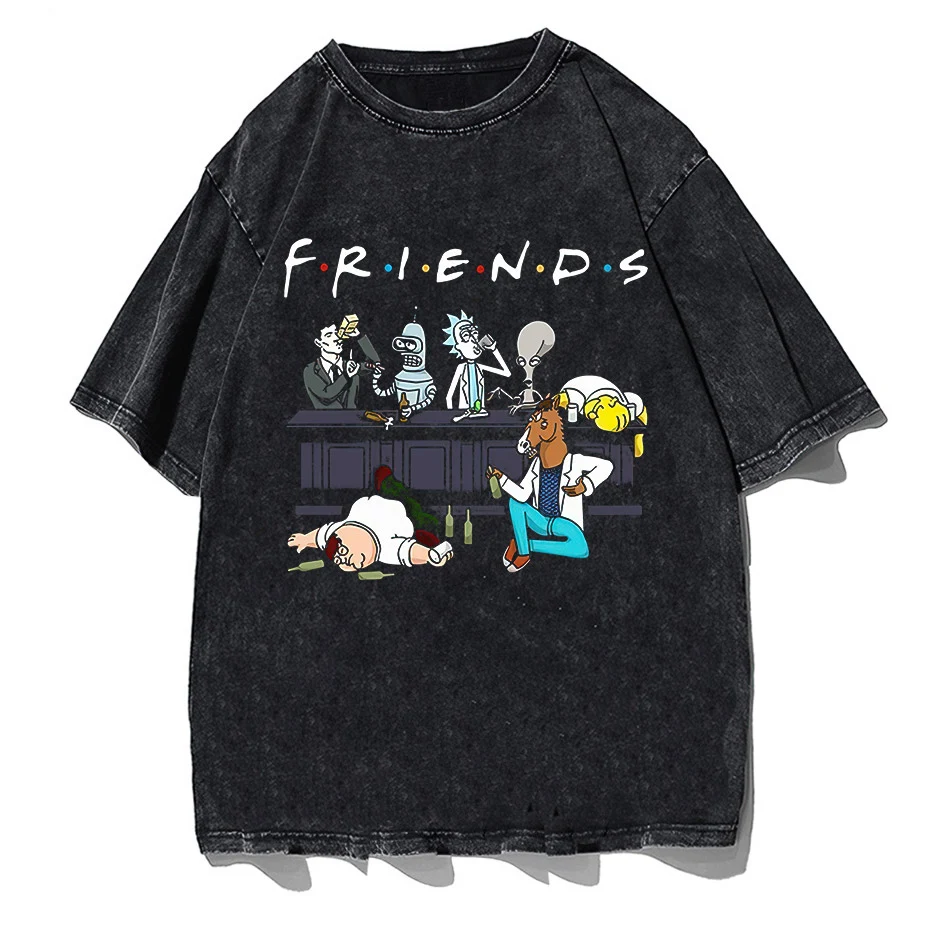 

Friends T shirt Letter Print Graphic Men Women T-shirt Summer Oversized Casual Vintage Washed Streetwear Short Sleeve T shirt