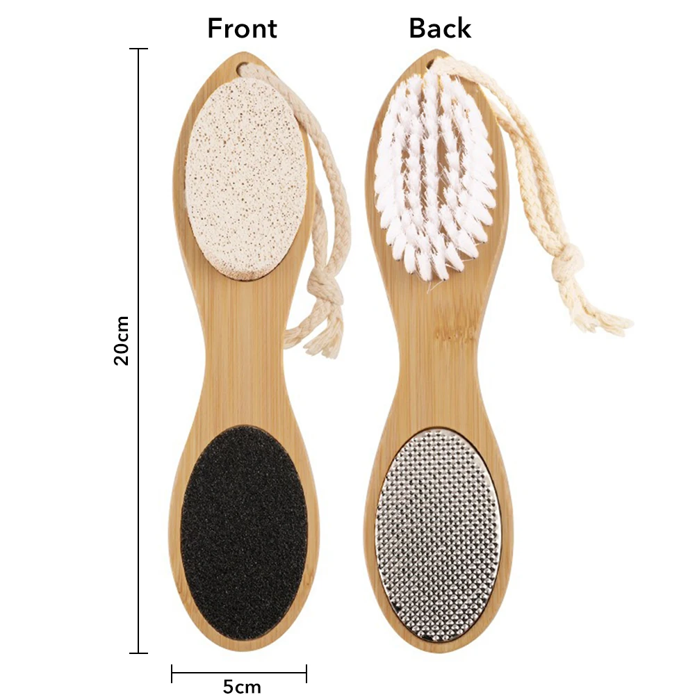4 In 1 Pumice Stone Foot Brush Scrubber With Handle Feet Exfoliating Dead Skin Remover Massage Brush Pedicure Tool