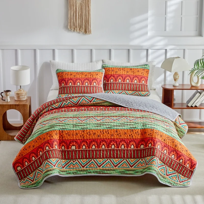 풀/퀸 사이즈 퀼트 세트, 가볍고 부드러운 침대보, 모든 계절에 적합한 모던 스..